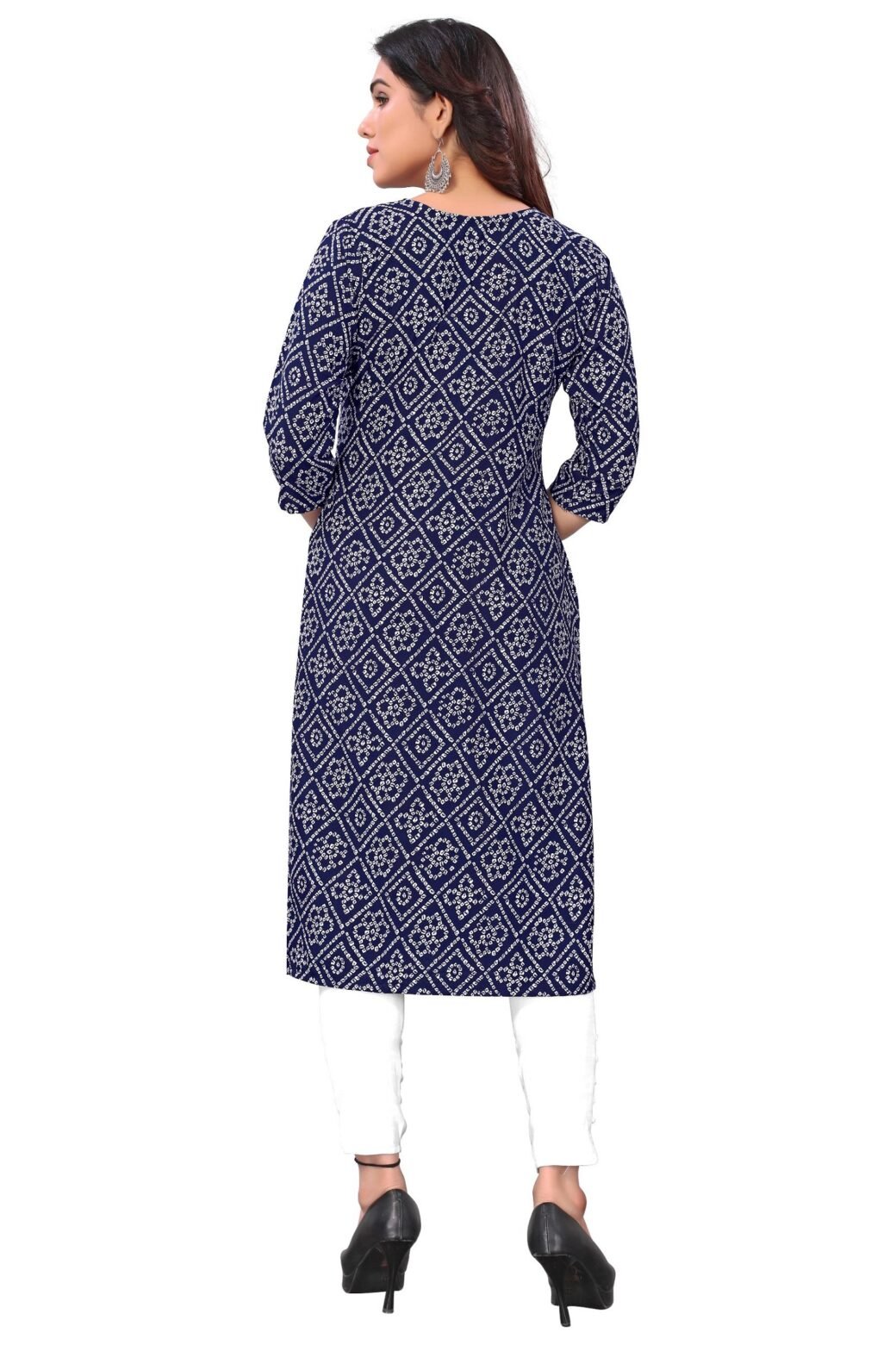 Bandhani Print Blue Casual Wear Crepe Kurti - Image 3