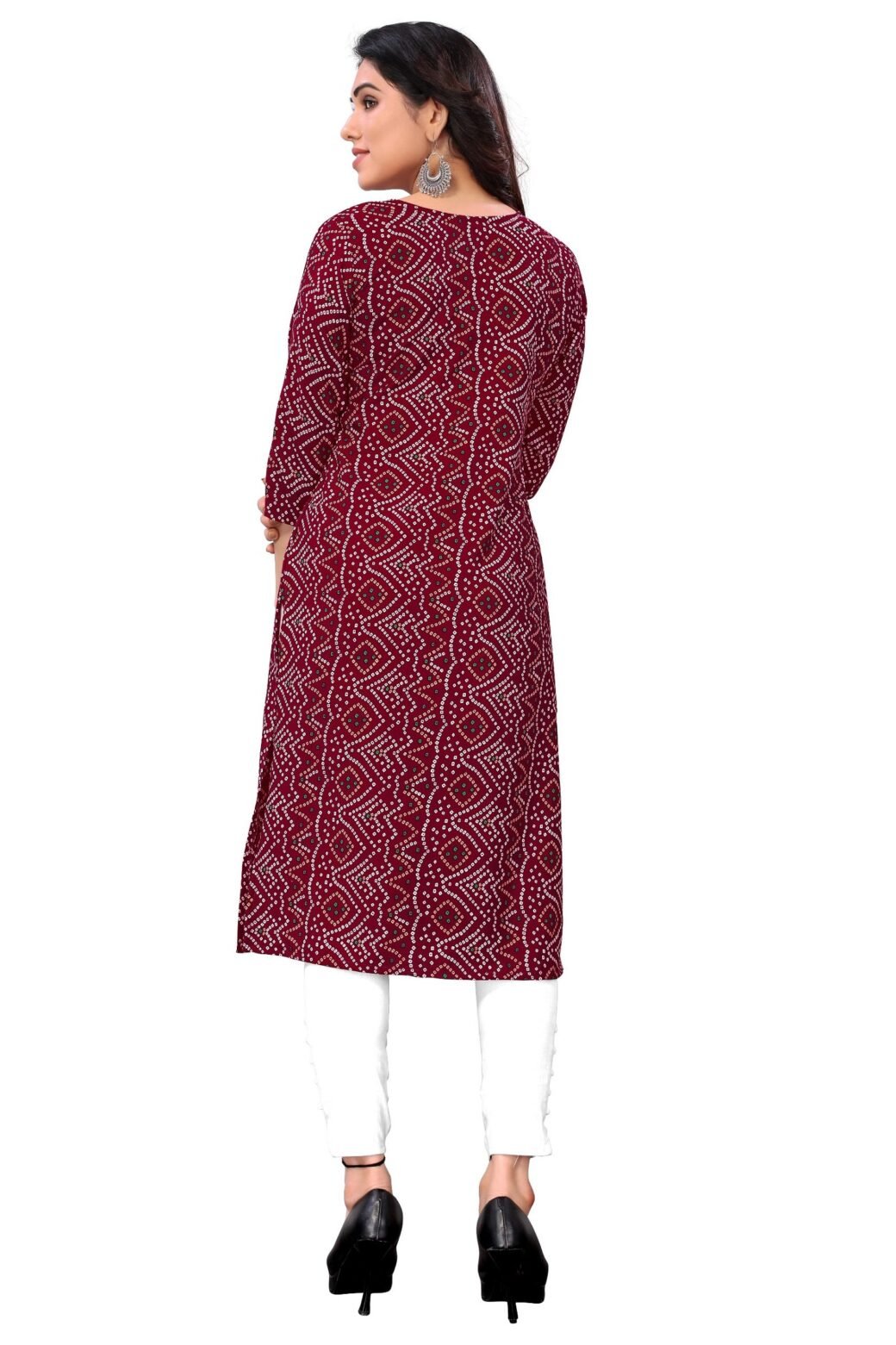 Bandhani Print Maroon Casual Wear Crepe Kurti - Image 2