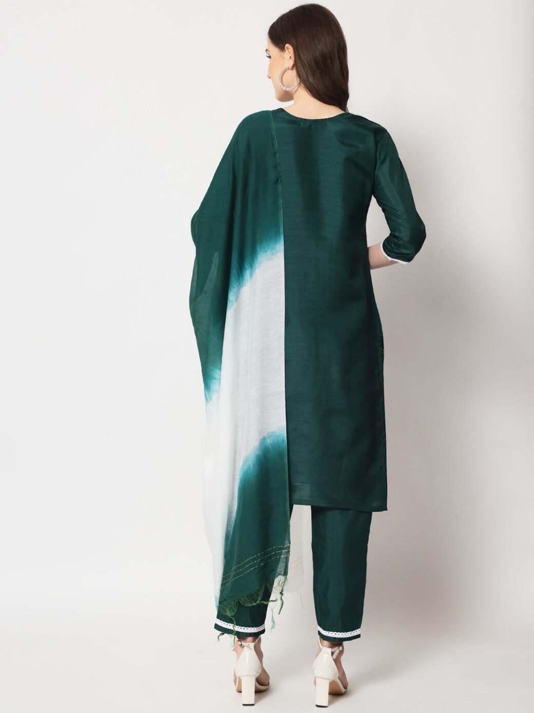 Green Colour South Silk Embroidery Work Casual Wear Kurta Pant Dupatta Set For Women's - Image 2