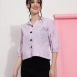 Lavender Colour Casual Wear Check Printed Shirt For Women