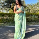 Green Colour Chiffon Digital With Foil Print Saree For Women's