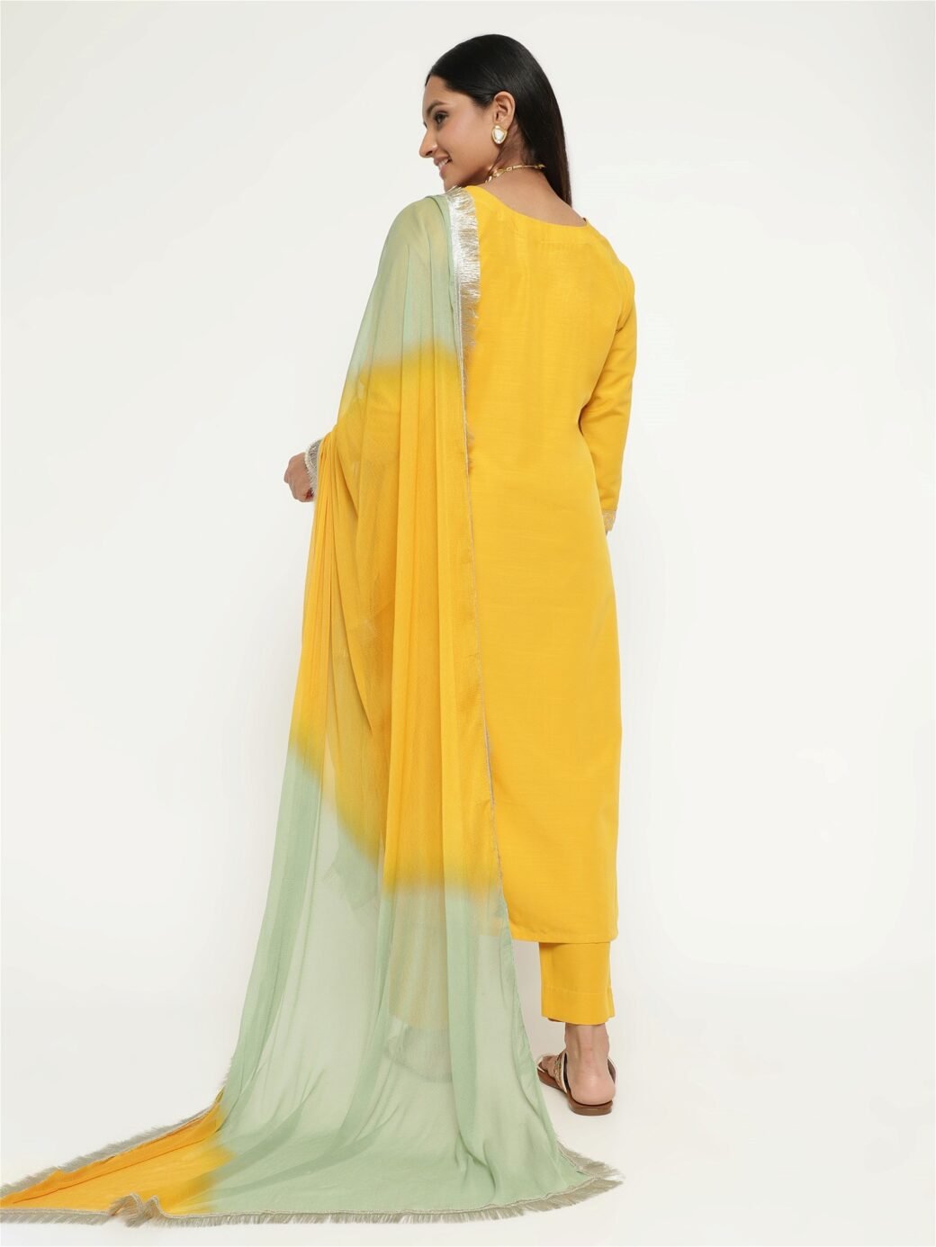 Yellow Colour Blend Silk Embroidery Work Party Wear Kurta Pant Dupatta Set For Women's - Image 2