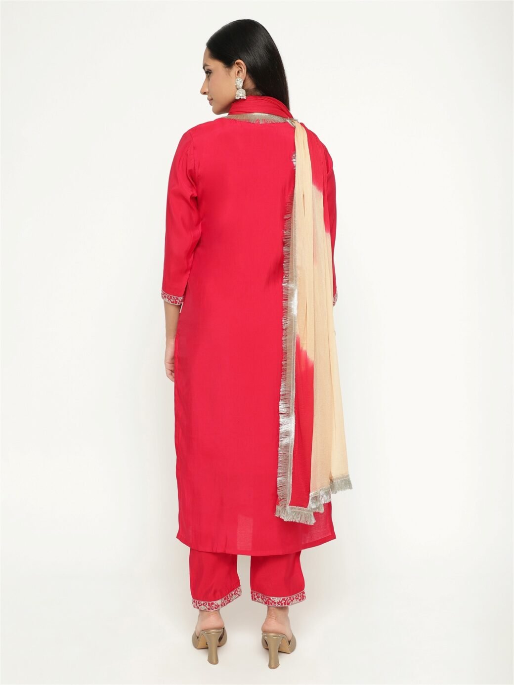 Pink Colour Blend Silk Embroidery Work Party Wear Kurta Pant Dupatta Set For Women's - Image 2