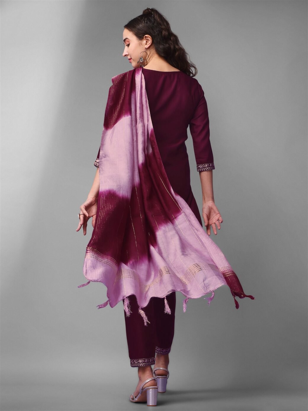 Purple Party Wear Embroidery Worked Kurta With Pant And Duppata Set - Image 2