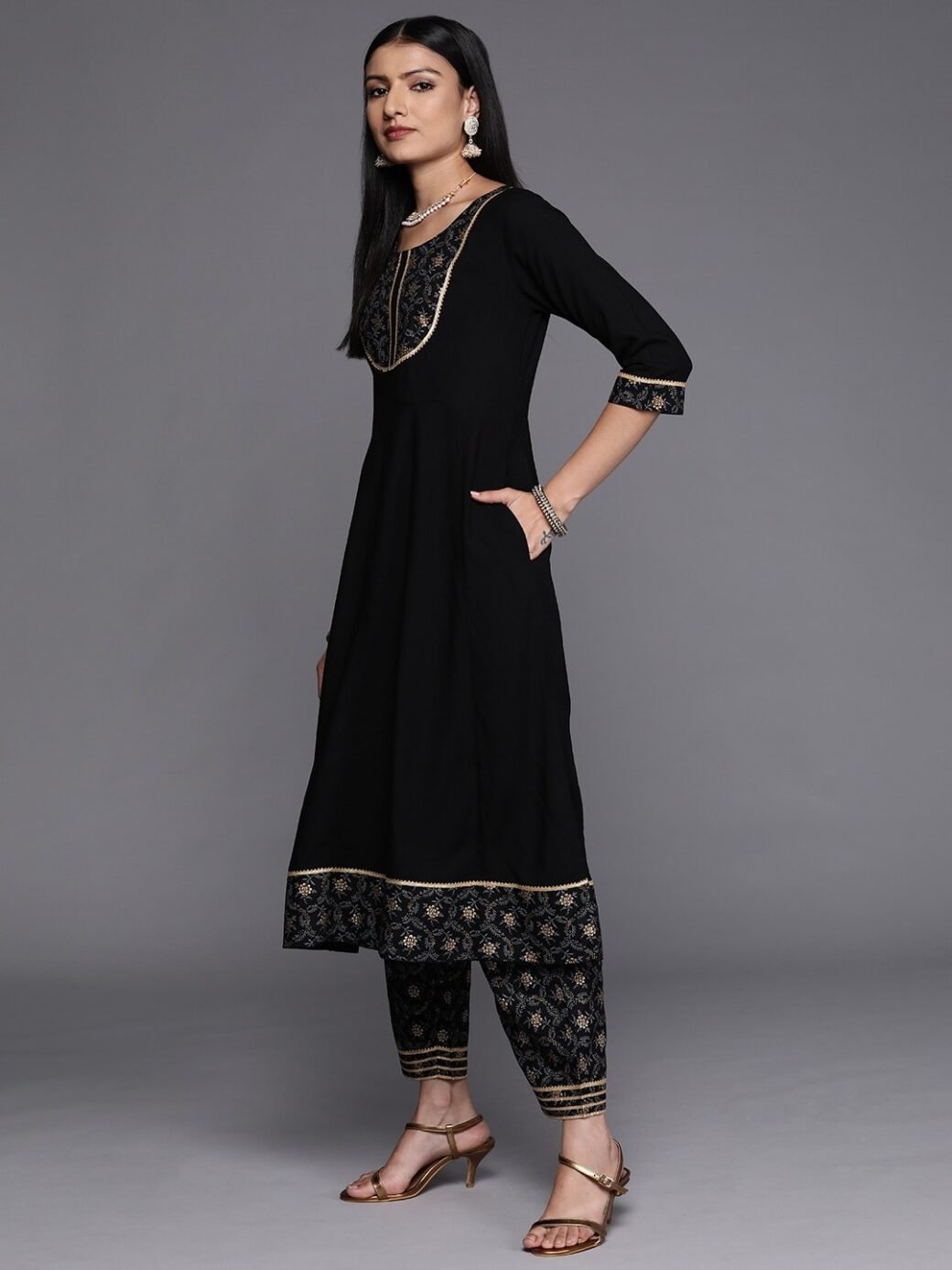 Black Party Wear Embroidery Worked Kurta With Pant And Duppata Set - Image 4