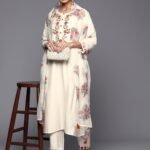 Off White Party Wear Embroidery Worked Kurta With Pant And Duppata Set