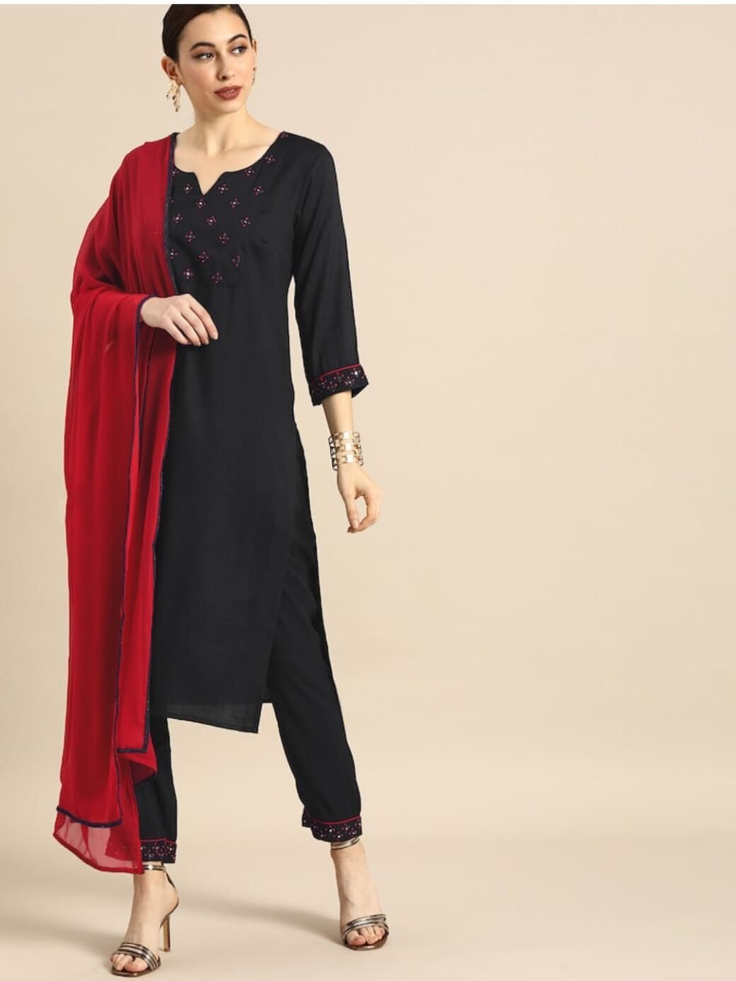 Black Party Wear Embroidery Worked Kurta With Pant And Duppata Set - Image 3