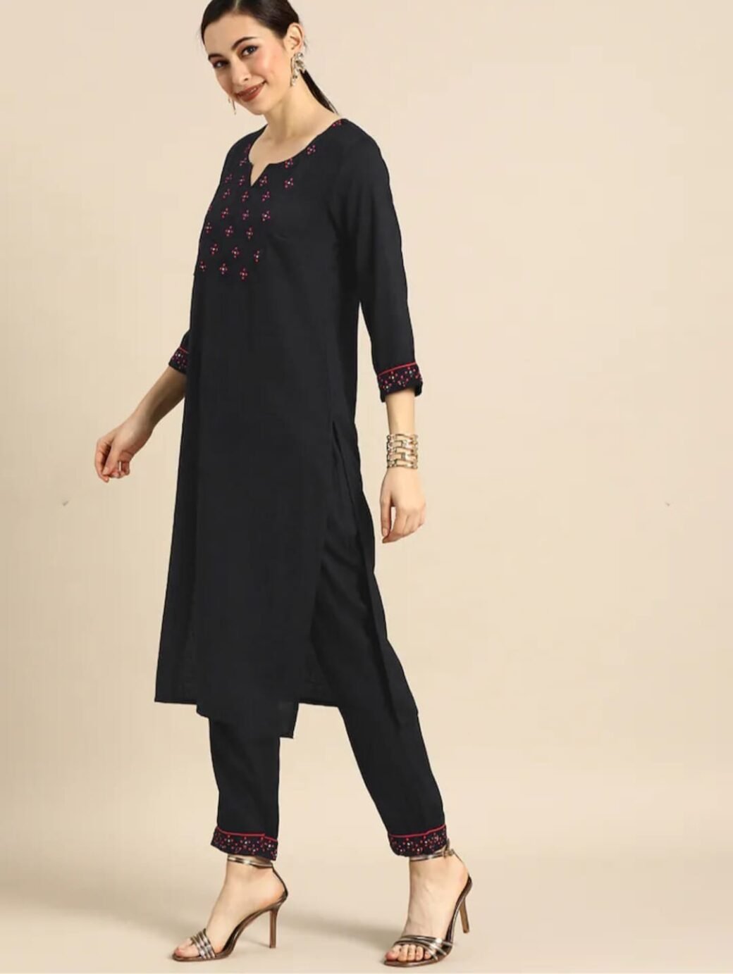 Black Party Wear Embroidery Worked Kurta With Pant And Duppata Set - Image 4