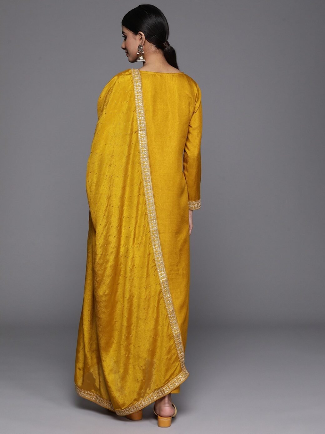 Yellow Party Wear Embroidery Worked Kurta With Pant And Duppata Set - Image 2