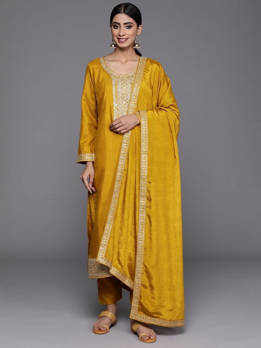 Yellow Party Wear Embroidery Worked Kurta With Pant And Duppata Set - Image 3