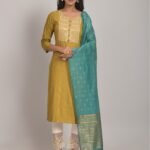 Yellow Party Wear Embroidery Worked Kurta With Pant And Duppata Set