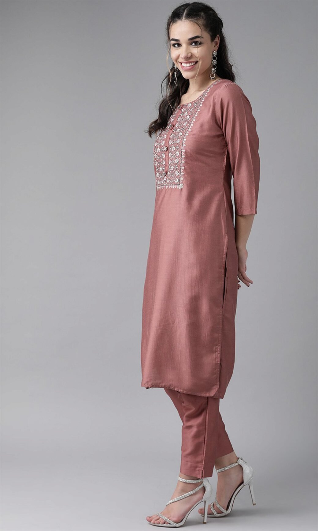 Peach Party Wear Embroidery Worked Kurta With Pant And Duppata Set - Image 3