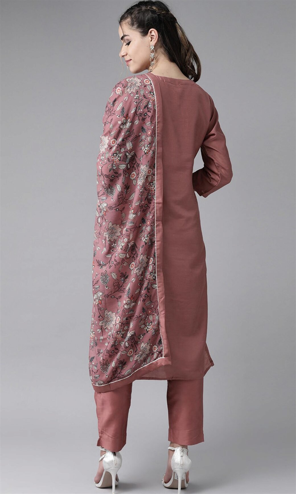 Peach Party Wear Embroidery Worked Kurta With Pant And Duppata Set - Image 2