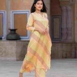 Mustard Colour Pure Muslin Readymade Kurti With Bottom Set For Women's