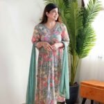 Green Colour Floral Alia Cut Party Wear Embroidery With Mirror Work Kurta With Pant And Duppata Set