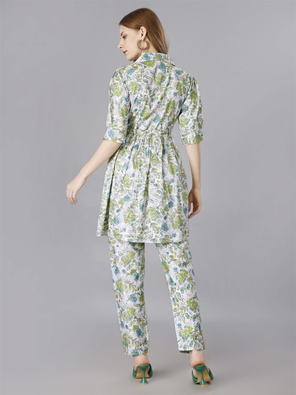 Printed Green2-Piece Shirt & Trousers Set - Image 4