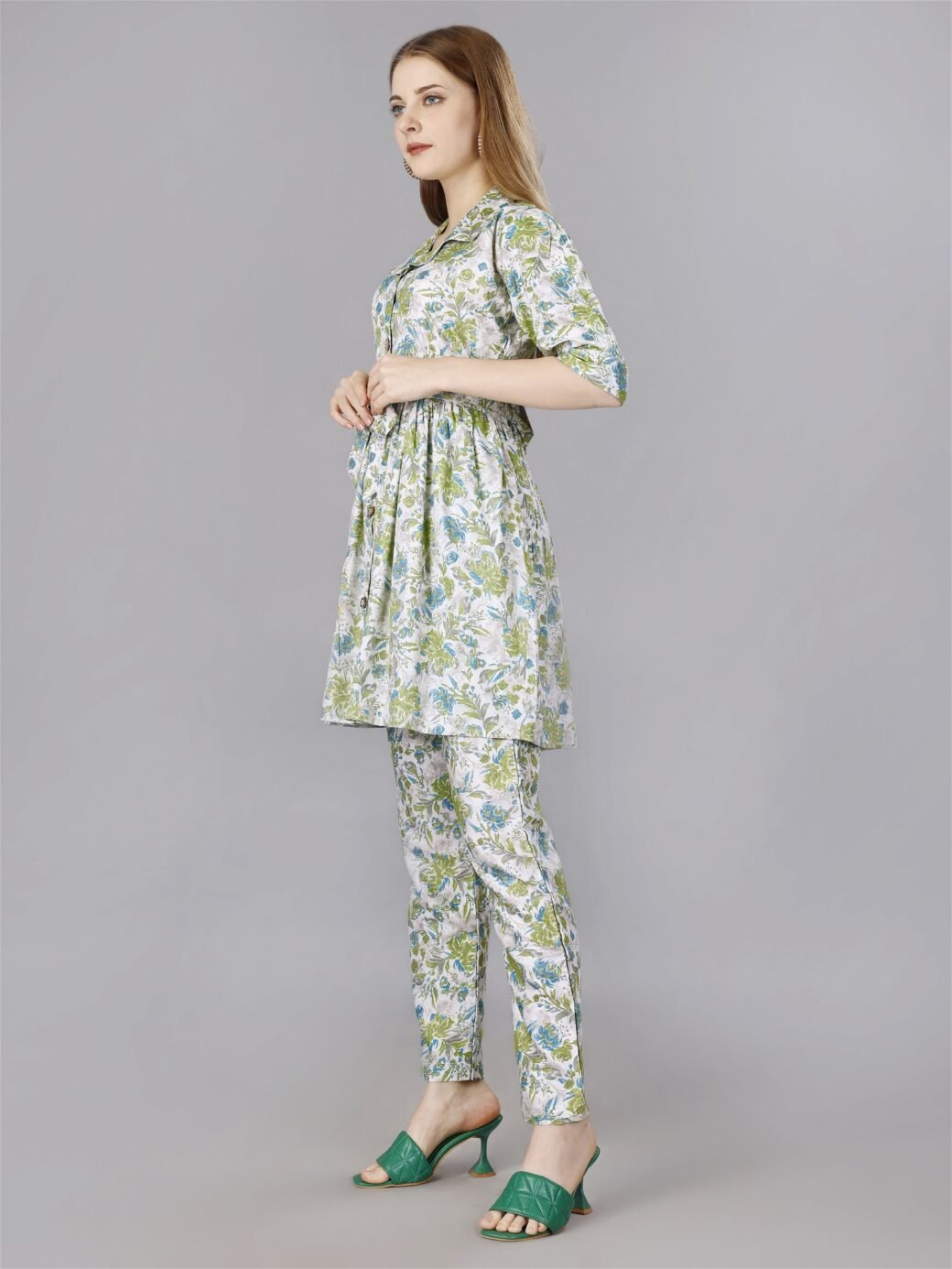 Printed Green2-Piece Shirt & Trousers Set - Image 2