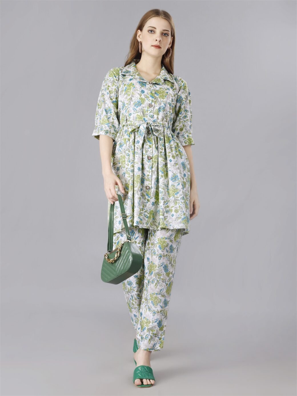 Printed Green2-Piece Shirt & Trousers Set - Image 3