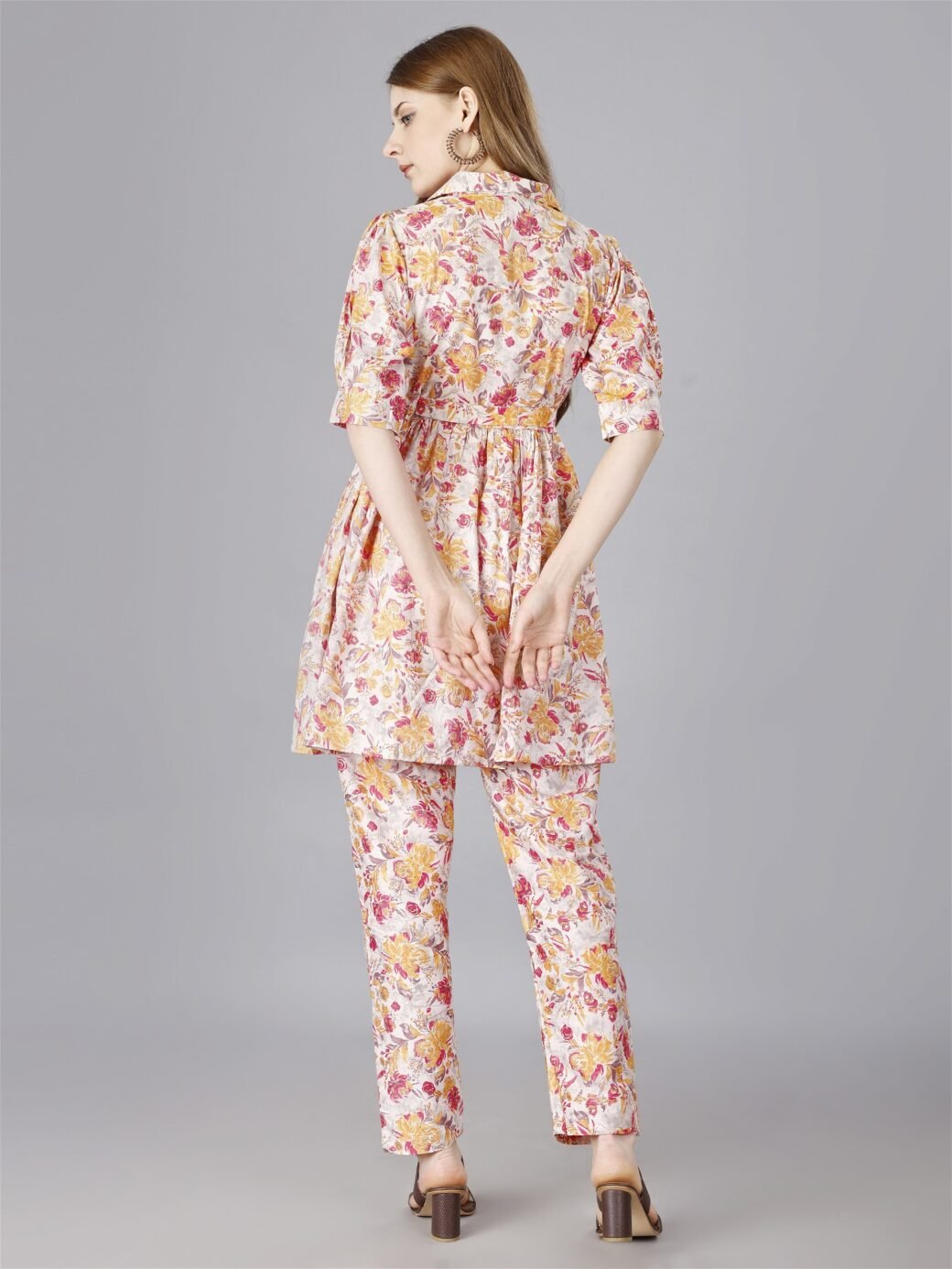 Printed Orange2-Piece Shirt & Trousers Set - Image 5