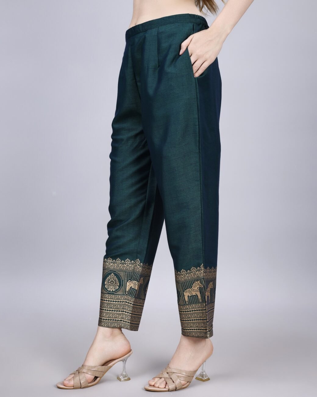 Ethnic Motifs Regular Chanderi Cotton Kurta with Churidar - Image 4