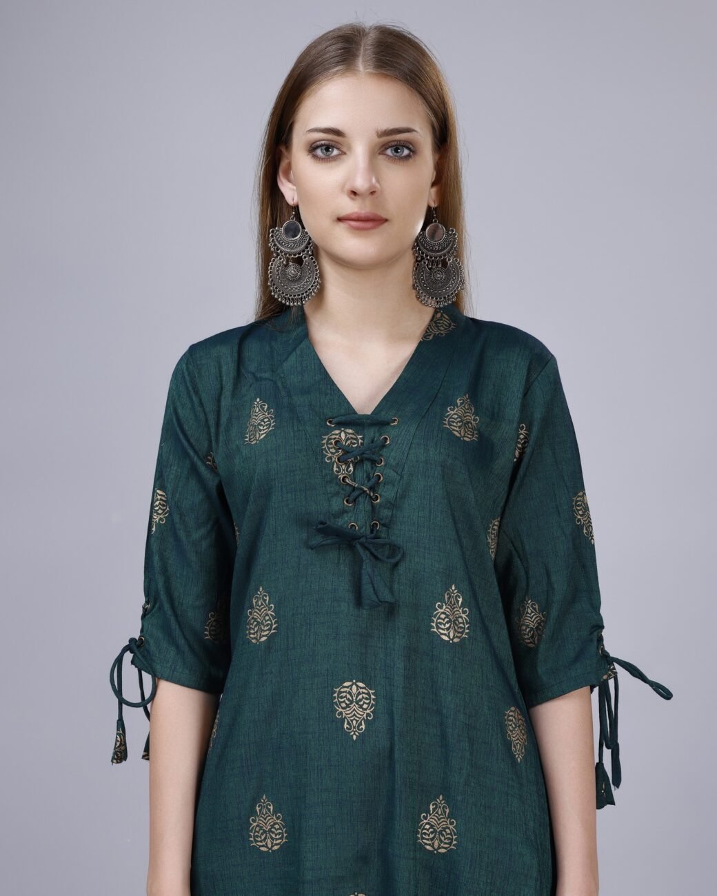 Ethnic Motifs Regular Chanderi Cotton Kurta with Churidar - Image 6