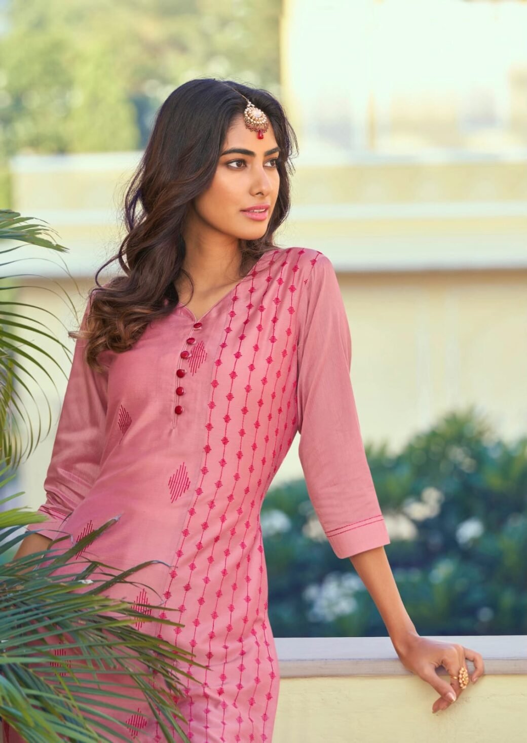 Pink Color Latest Roman Silk Kurti With Pant - Image 2