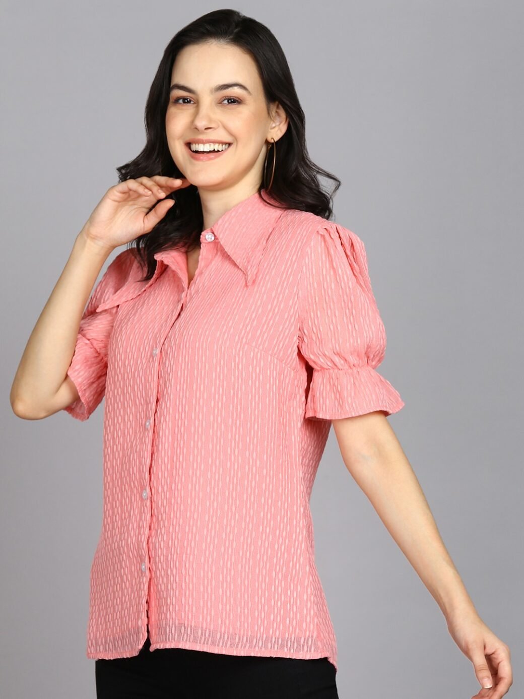 Casual Regular Sleeves Self Design Women Pink Top - Image 3