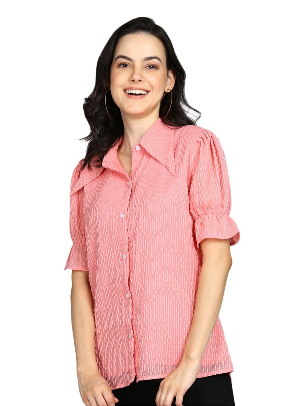 Casual Regular Sleeves Self Design Women Pink Top - Image 7