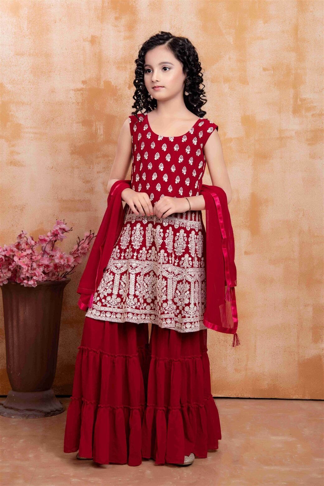 Maroon Georgette Thread Work Palazzo Salwar Suit For Girl 1001B