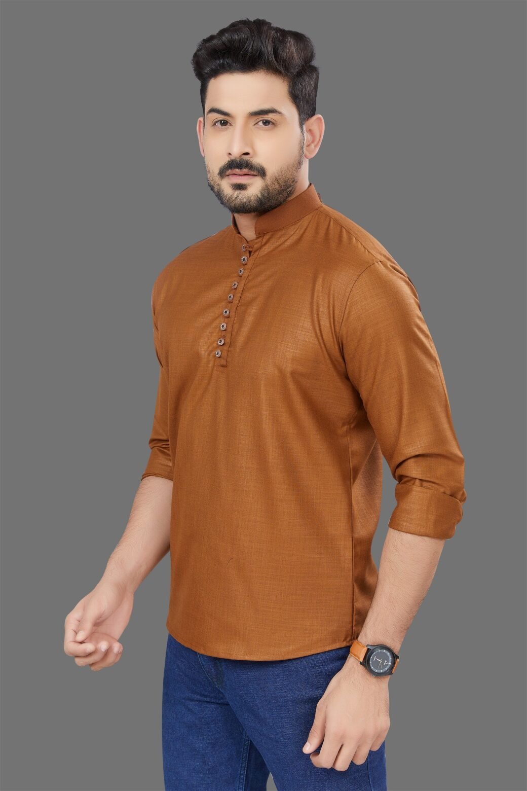 Plain Casual Wear Cotton Short Kurta For Mens