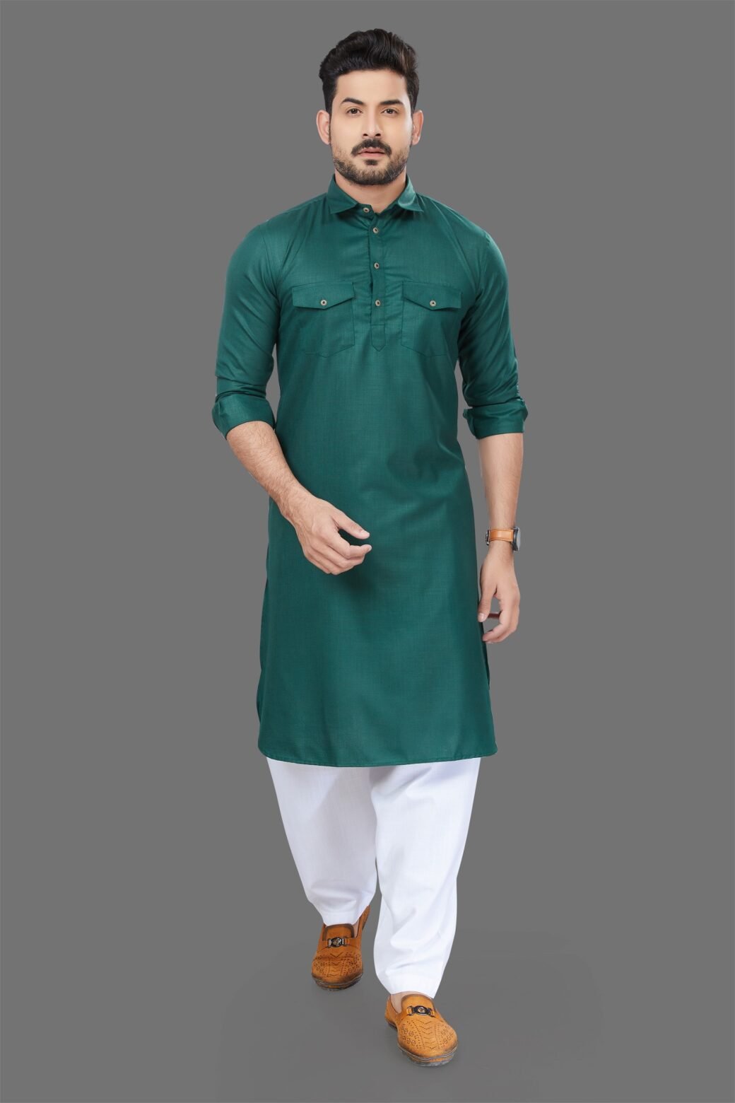 Bottle Green Colour Mens Pathani Kurta Pajama