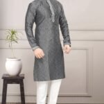Grey Colour Designer Kurta With Pajama For Mens
