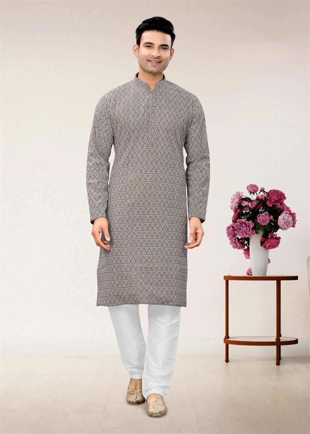 Mens Wear Brown Colour Styles Kurta With Pajama