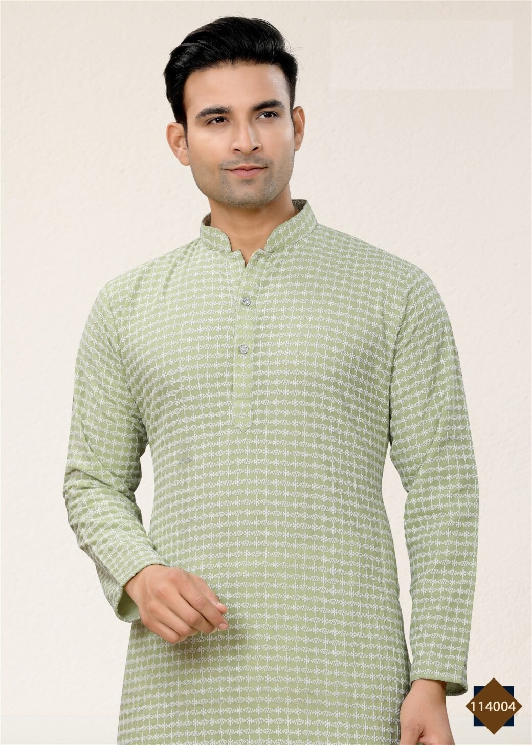 Mens Wear Green Colour Styles Kurta With Pajama - Image 2