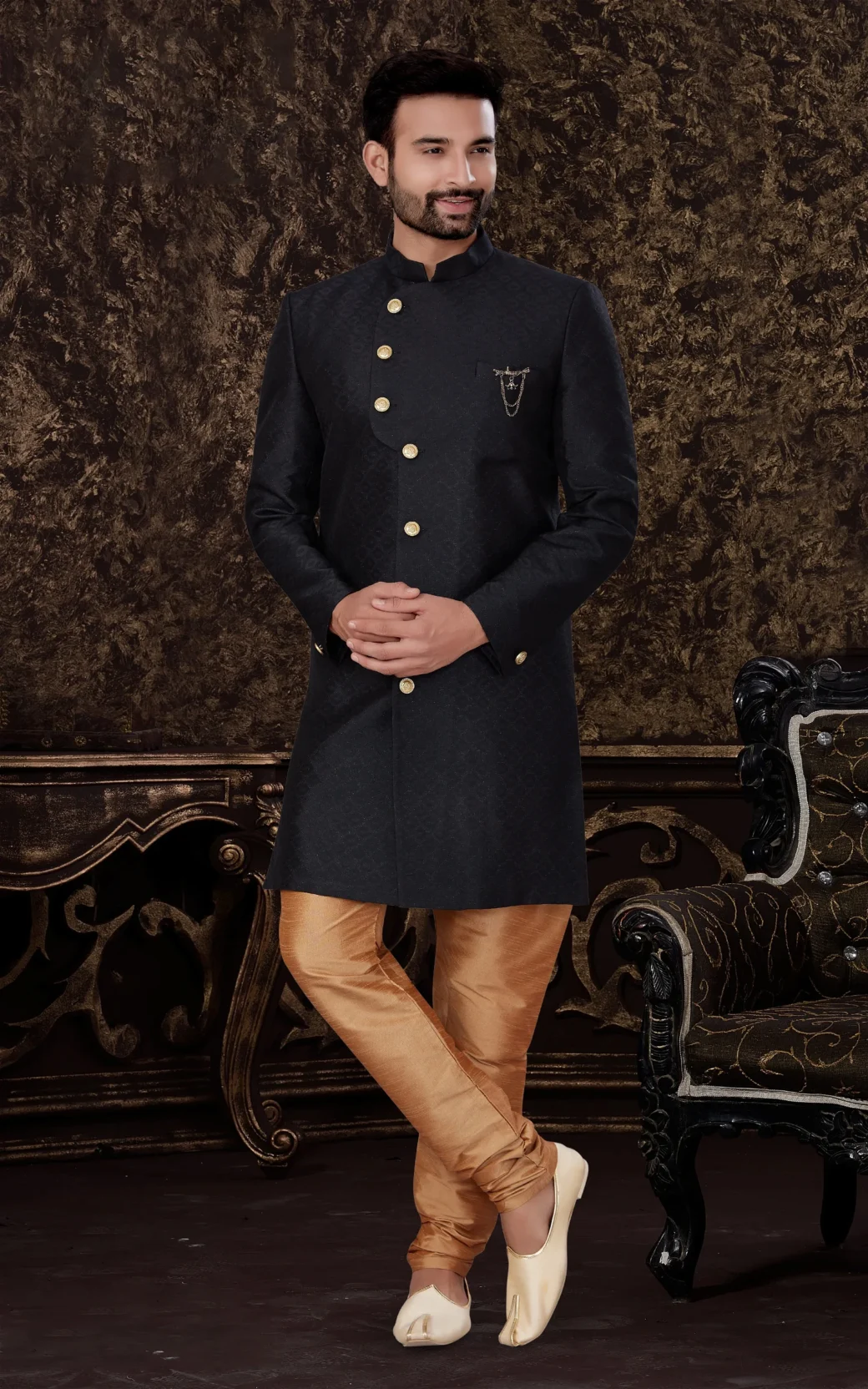 Black Stylish Sherwani With Dhoti For Men