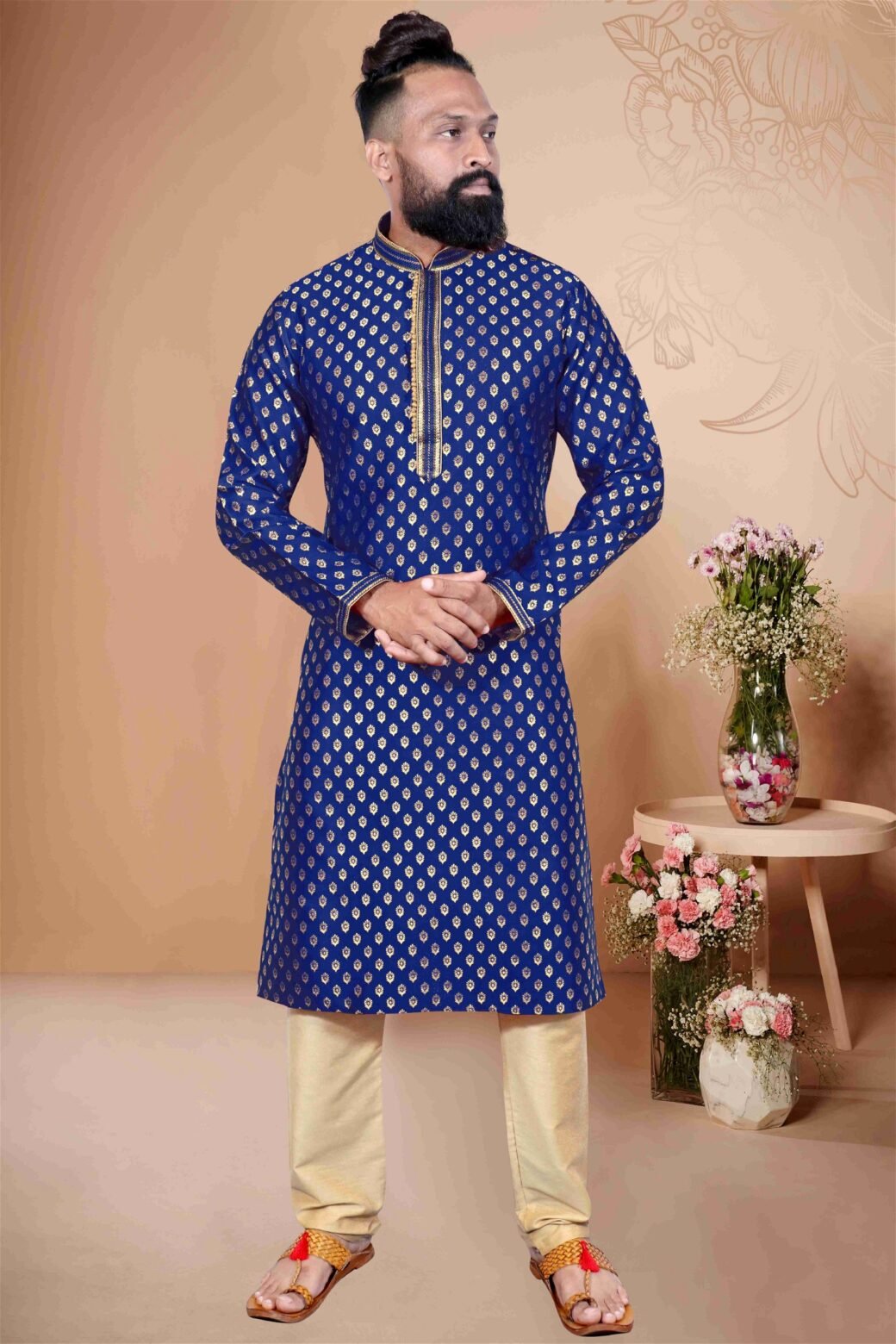 Blue Colour Mens Party Wear Kurta With Pajama