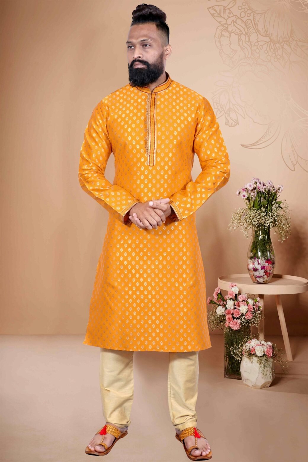 Yellow Colour Mens Party Wear Kurta With Pajama