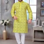 Yellow Colour Mens Function Wear Kurta With Pajama