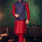 Red Colour Mens Function Wear Jacket With Kurta Pajama