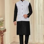 Black And White Colour Mens Function Wear Jacket With Kurta Pajama