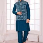 Teal Blue Colour Mens Exclusive Jacket With Kurta Pajama Collection