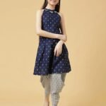 Blue Colour Poly Cotton Ruby Girls Casual & Party Wear Kurta and Dhoti Pant Set
